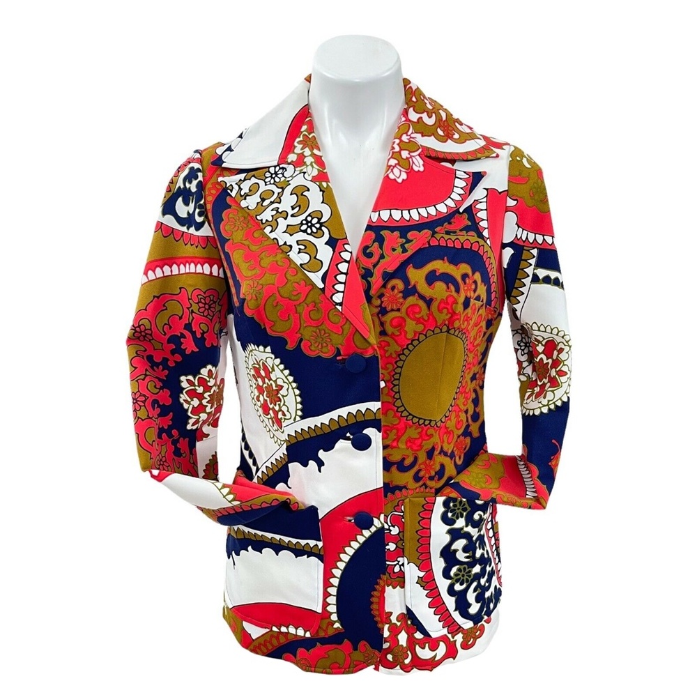 Tori Richard Vintage 1970's Top Colorful Pockets Womens 10